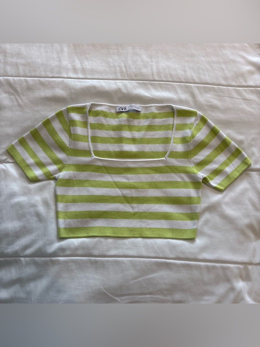 ZARA Green and White Striped Crop Top
